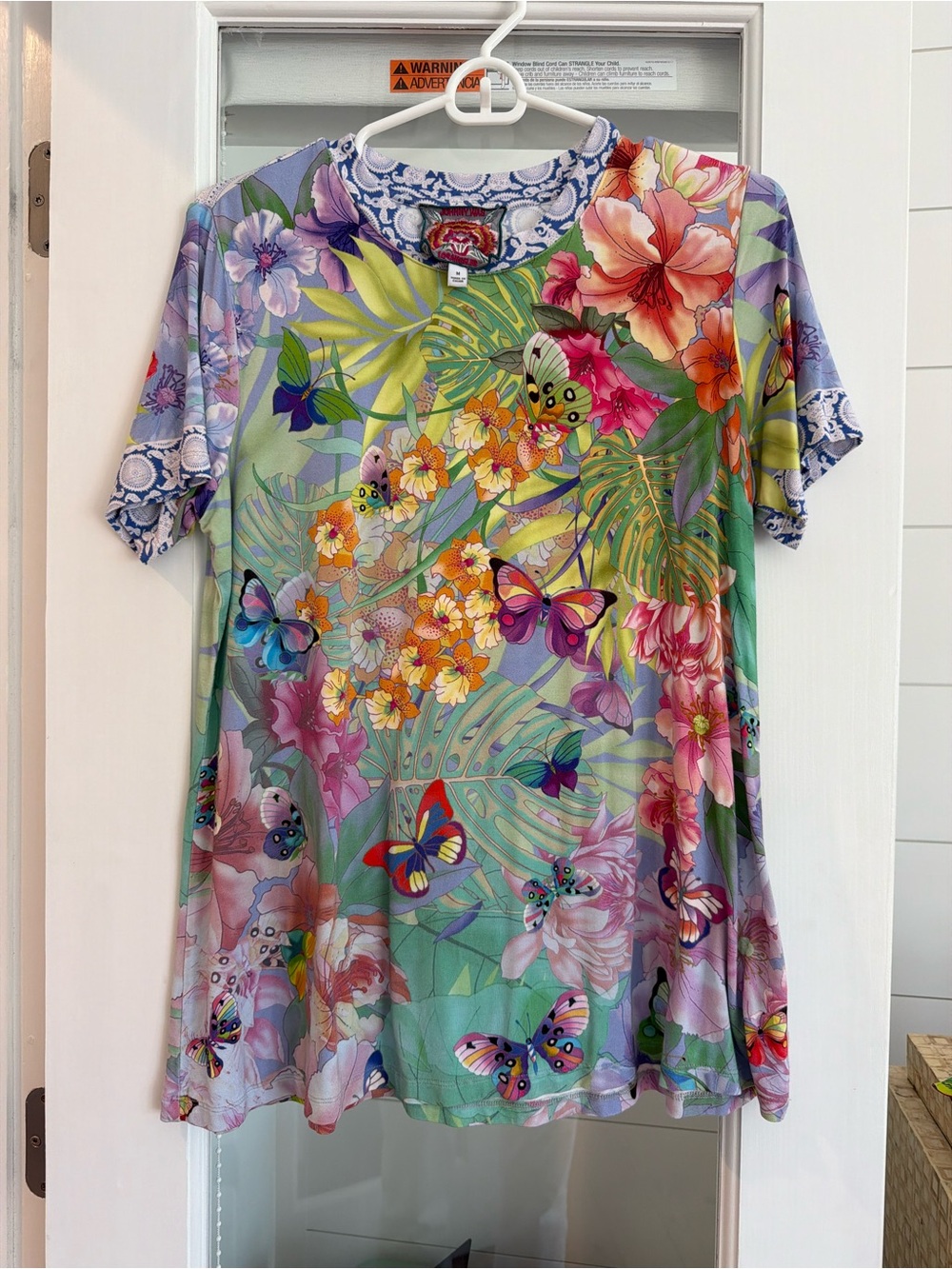 Johnny Was Multicolor Floral & Butterfly Short Sleeve Tee